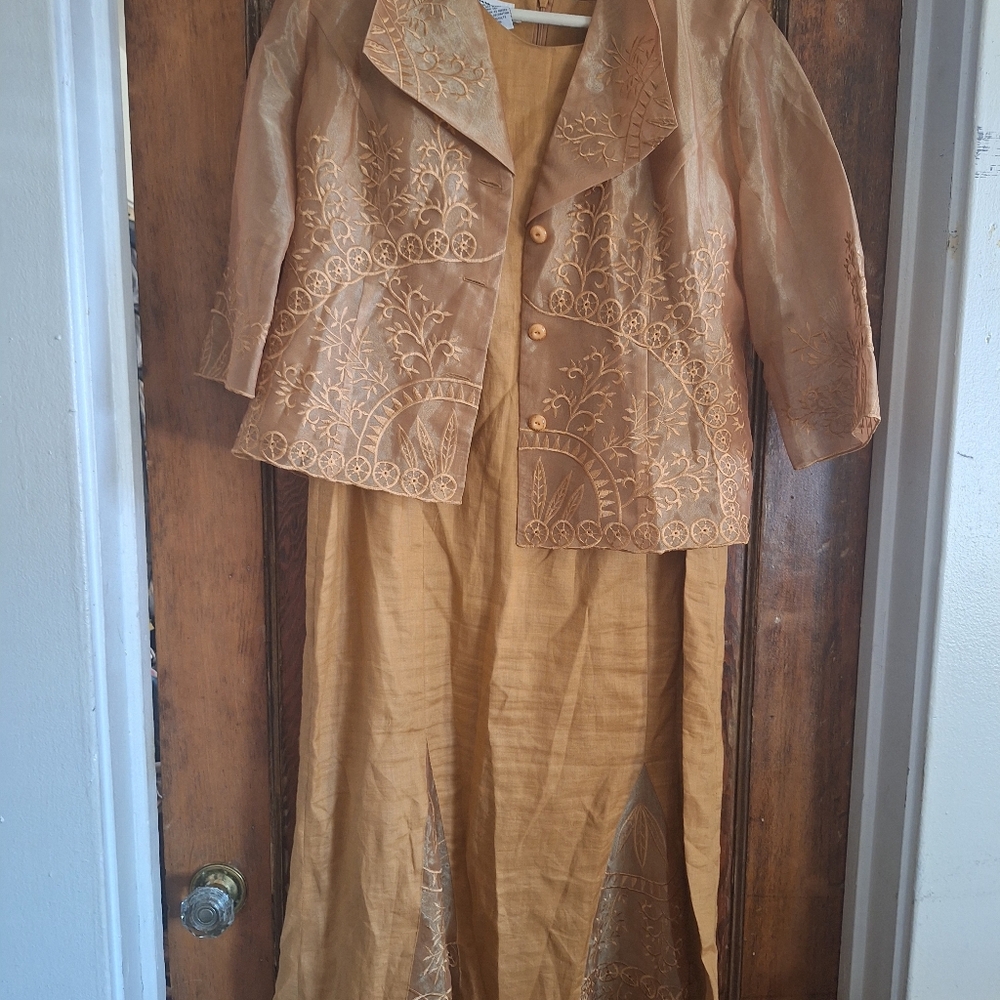 Elegant Tan Embroidered Two-Piece Set